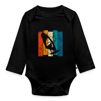 Windsurfing Retro Surfen Windsurfen Windsurfer - Baby Bio-Langarm-Body - Schwarz - Vorne