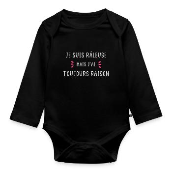 Je suis râleuse mais j'ai toujours raison - Body Bébé bio manches longues - noir - Devant