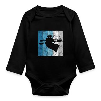 Paddeln Kayak Retro Kajak Rudern Boot Paddel Kanu - Baby Bio-Langarm-Body - Schwarz - Vorne
