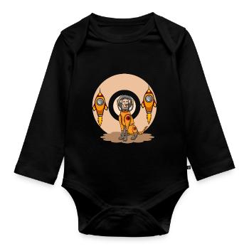 Bande dessinée chiens astronaute dans l’espace avec des missiles - Body Bébé bio manches longues - noir - Devant