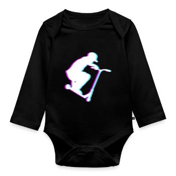Cooles Stunt Scooter Tretroller Skater Geschenk - Baby Bio-Langarm-Body - Schwarz - Vorne