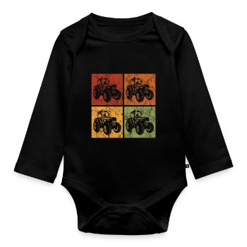 Tractor Tractor Farmer Tractors Retro Farm - Organic Longsleeve Baby Bodysuit - black - Front