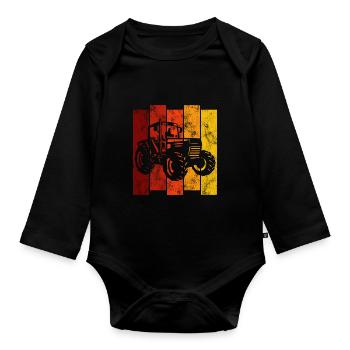 Farm Tractor Retro Farmer Tractor Tractors - Organic Longsleeve Baby Bodysuit - black - Front