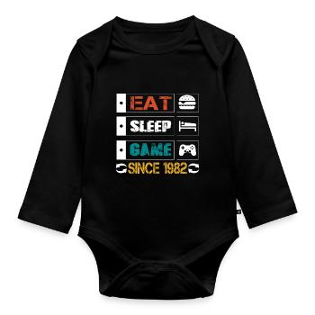 Eat, Sleep, Game, Repeat, Controller, since 1982 - Baby Bio-Langarm-Body - Schwarz - Vorne