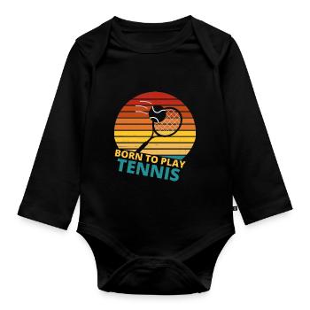 tennis / Tennis / Tennis spieler / Tennis Spielen - Baby Bio-Langarm-Body - Schwarz - Vorne
