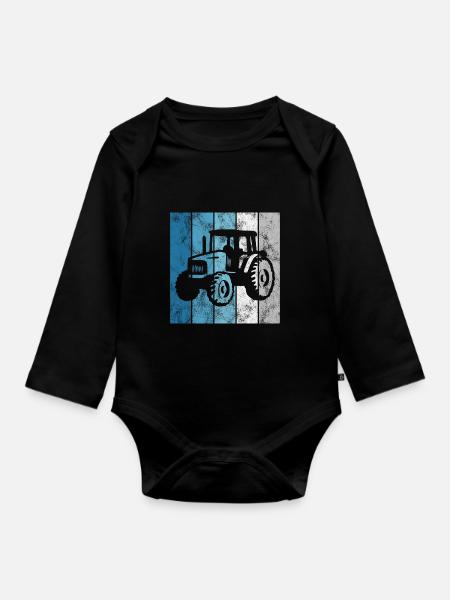 Traktoren Trecker Bauer Retro Traktor Bauernhof - Baby Bio-Langarm-Body - Schwarz