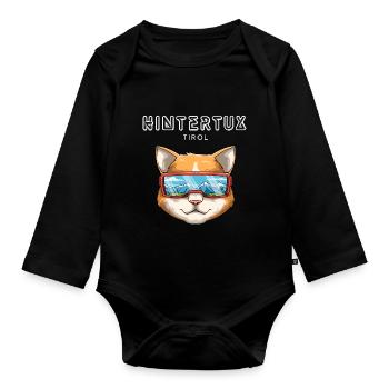 Hintertux Tirol Österreich Retro Ski Katze - Baby Bio-Langarm-Body - Schwarz - Vorne