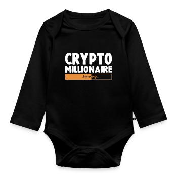 Crypto Millionaire Loading Lustige Bitcoin Ethereum - Baby Bio-Langarm-Body - Schwarz - Vorne