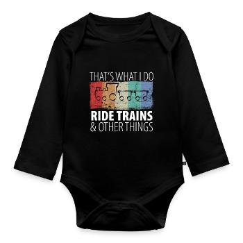 Train Railway Railway Trains Train drivers - Organic Longsleeve Baby Bodysuit - black - Front