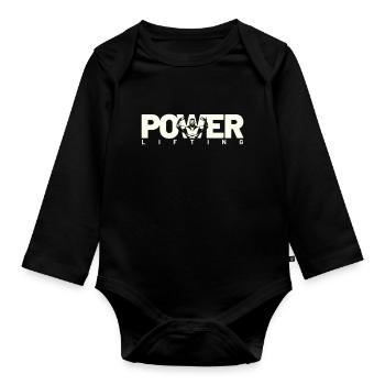 power lifting white - Organic Longsleeve Baby Bodysuit - black - Front