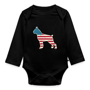 4th of July Boxer American Flag Dog USA - Organic Longsleeve Baby Bodysuit - black - Front