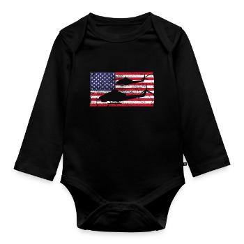 usa helicopter flag Design - Baby Bio-Langarm-Body - Schwarz - Vorne