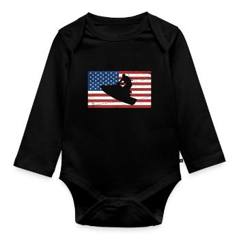 usa jetski flag Design for a usa flag and jet ski - Organic Longsleeve Baby Bodysuit - black - Front