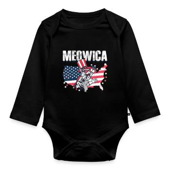 Meow America US Flag Patriotic Cat - Organic Longsleeve Baby Bodysuit - black - Front