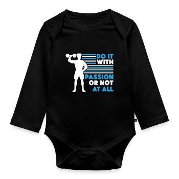 Bodybuilding Weight Training Fitness Muscle Building - Organic Longsleeve Baby Bodysuit - black - Front