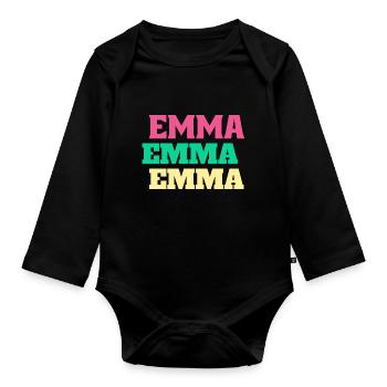 Emma Birthday Gifts Emmachen First Name - Organic Longsleeve Baby Bodysuit - black - Front