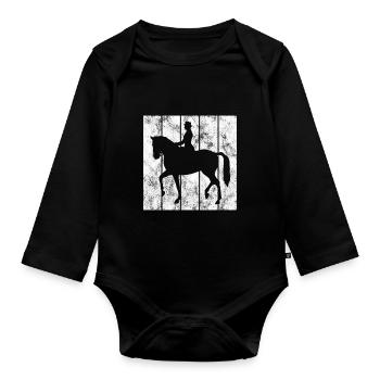 Dressage Cavalier de dressage Cheval d’équitation - Body Bébé bio manches longues - noir - Devant