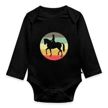 Dressage Cavalier de dressage Cheval d’équitation - Body Bébé bio manches longues - noir - Devant