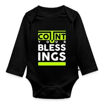 Count your blessings. Count your blessings - Organic Longsleeve Baby Bodysuit - black - Front