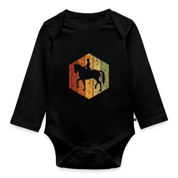 Dressage Cavalier de dressage Cheval d’équitation - Body Bébé bio manches longues - noir - Devant