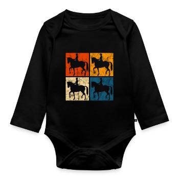 Dressage Cavalier de dressage Cheval d’équitation - Body Bébé bio manches longues - noir - Devant