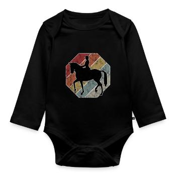 Dressage Cavalier de dressage Cheval d’équitation - Body Bébé bio manches longues - noir - Devant