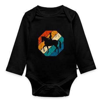 Dressage Cavalier de dressage Cheval d’équitation - Body Bébé bio manches longues - noir - Devant