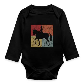 Dressage Cavalier de dressage Cheval d’équitation - Body Bébé bio manches longues - noir - Devant