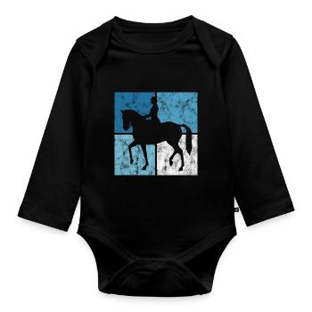 Dressage Cavalier de dressage Cheval d’équitation - Body Bébé bio manches longues - noir - Devant