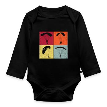 Retro Graphic Paragliding Paraglider Parachute Sky - Baby Bio-Langarm-Body - Schwarz - Vorne