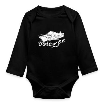 Motorboot weiss - Baby Bio-Langarm-Body - Schwarz - Vorne
