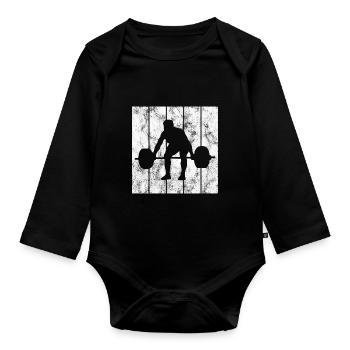 Bodybuilding Bodybuilder GYM Fitnessstudio Retro - Baby Bio-Langarm-Body - Schwarz - Vorne