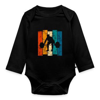 Bodybuilding Bodybuilder GYM Fitnessstudio Retro - Baby Bio-Langarm-Body - Schwarz - Vorne