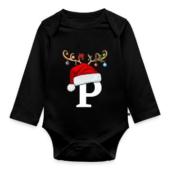 Buchstabe P Weihnachtsmütze - Baby Bio-Langarm-Body - Schwarz - Vorne