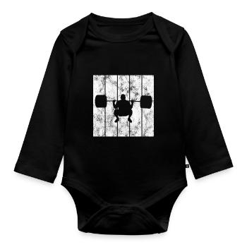 Bodybuilding Bodybuilder GYM Fitnessstudio Retro - Baby Bio-Langarm-Body - Schwarz - Vorne