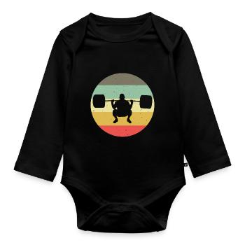 Bodybuilding Bodybuilder GYM Fitnessstudio Retro - Baby Bio-Langarm-Body - Schwarz - Vorne