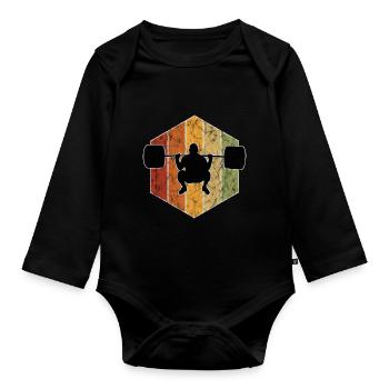 Bodybuilding Bodybuilder GYM Fitnessstudio Retro - Baby Bio-Langarm-Body - Schwarz - Vorne
