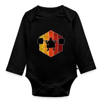 Bodybuilding Bodybuilder GYM Fitnessstudio Retro - Organic Longsleeve Baby Bodysuit - black - Front