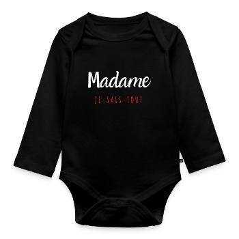 Madame je sais tout - Body Bébé bio manches longues - noir - Devant