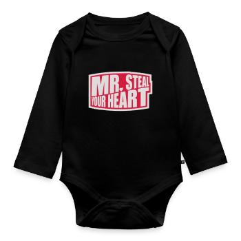 mr steal your heart - Organic Longsleeve Baby Bodysuit - black - Front