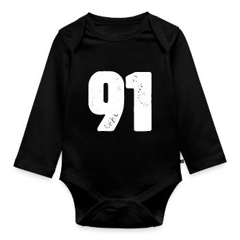 91 Number jersey - Organic Longsleeve Baby Bodysuit - black - Front