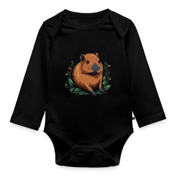 Capybara Amoureux Cadeau Sucré Capybara - Body Bébé bio manches longues - noir - Devant