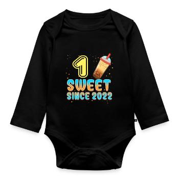 1. Geburtstag Bubble Tee - Baby Bio-Langarm-Body - Schwarz - Vorne