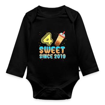 4. Geburtstag Bubble Tee - Baby Bio-Langarm-Body - Schwarz - Vorne