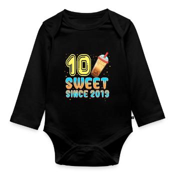 10. Geburtstag Bubble Tee - Baby Bio-Langarm-Body - Schwarz - Vorne
