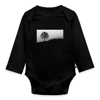 The bench and the tree in the fog - Organic Longsleeve Baby Bodysuit - black - Front