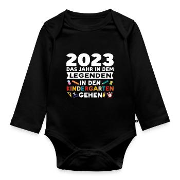 Kindergarten 2023 Anfang Kita-Anfang Geschenk - Baby Bio-Langarm-Body - Schwarz - Vorne