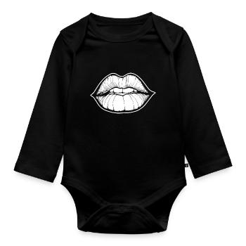 Lèvres, bouche, baisers lèvres - Body Bébé bio manches longues - noir - Devant