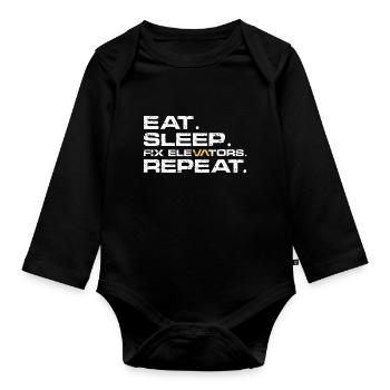 Eat Sleep Fix elevators Repeat - Baby Bio-Langarm-Body - Schwarz - Vorne