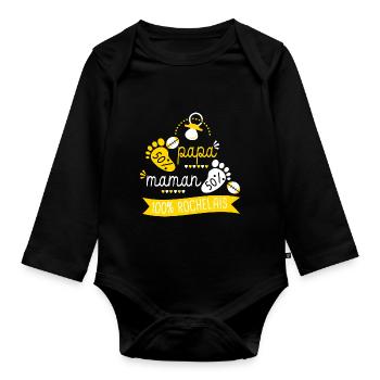 Rugby bébé supporter Rugby La Rochelle Rochelais - Body Bébé bio manches longues - noir - Devant